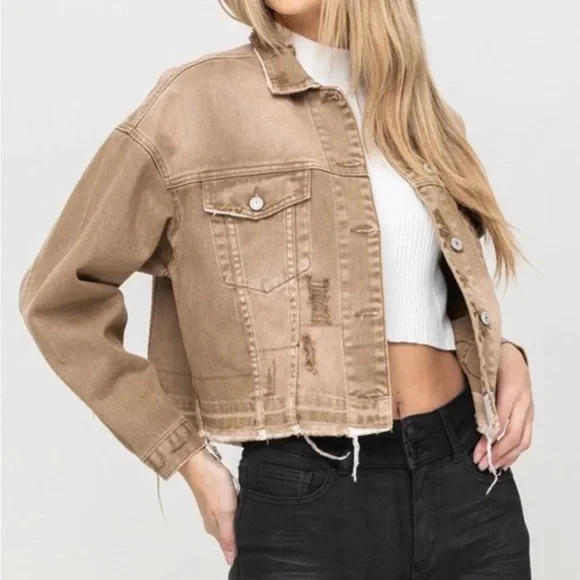 Jackets Coats Oversized Crop Fit Tan Jean Jacket Poshmark